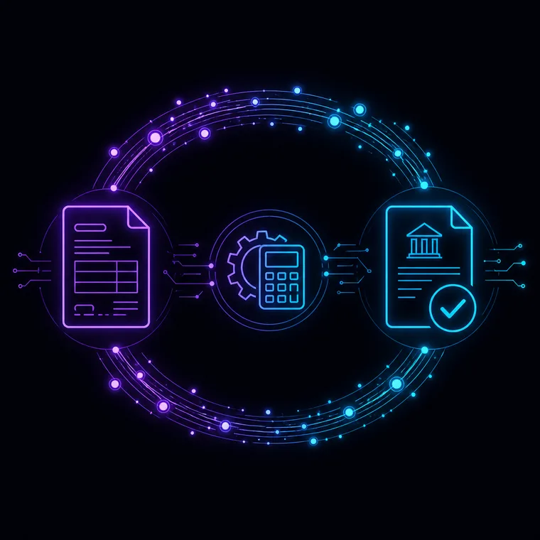 Illustration of a document automatically transforming into structured, calculated, court-ready case data